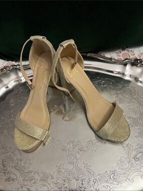 Diva Gold Glitter Open-Toe Ankle-Strap Heels